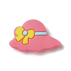 Pink Hat with Bowknot Silicone Focal Beads, Pink, 19x30x9mm, Hole: 3mm
