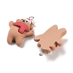 Медведь Подвески из непрозрачной смолы на рождественскую тематику, рождественские прелести, медведь, 27.5x20x7.3 мм, отверстие : 2 мм