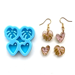 Dark Cyan Pendant Silicone Molds, Resin Casting Molds, For UV Resin, Epoxy Resin Jewelry Making, Leaf & Heart, Dark Cyan, 44.5x45x7mm