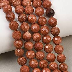 Goldstone Synthetic Goldstone Beads Strands, Round, Faceted, 7.5~8mm, Hole: 1.2mm, about 48pcs/strand, 14.57''(37cm)