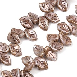 Верблюжий Чешские прессованные стеклянные бусины, лист, верблюжие, 15x10x4 мм, отверстие : 0.8 мм, около 100 шт / упаковка