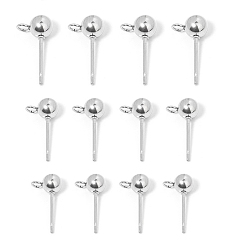 Нержавеющая Сталь Цвет Фурнитура для сережек-гвоздиков из нержавеющей стали, не тускнеющая, с петлей, круглые, цвет нержавеющей стали, 15x6 мм, 30 шт / комплект.