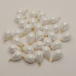 White ABS Plastic Imitation Pearl Pendants, with Metal Findings, Teardrop Charm, White, 14x10mm