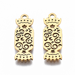 Golden 201 Stainless Steel Pendants, Laser Cut, Christmas Candy, Golden, 19x6.5x1mm, Hole: 1.4mm