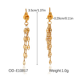 Golden 304 Stainless Steel Tassel Stud Dangle Earrings, Golden, 35mm