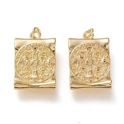 Золотой Латунные подвески, долговечный, с прыжковых колец, прямоугольник со святой бенедиктической медалью, золотые, 23x15x3 мм, прыжковое кольцо: 4.5x0.7 мм, 2.7 внутренний диаметр мм.