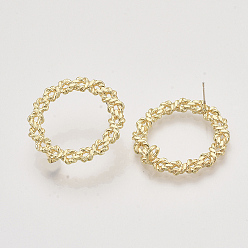 Light Gold Alloy Stud Earring Findings, with Loop, Garland, Light Gold, 31mm, Hole: 3mm, Pin: 0.6mm