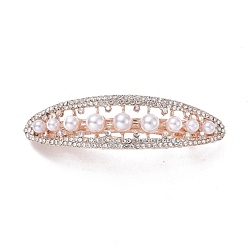 Or Rose Barrettes à cheveux en alliage de cristal avec strass, avec des perles d'imitation de perles, oeil de cheval, or rose, 20x73.5x24mm