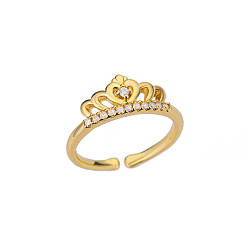 Cristal Bagues de manchette réglables en acier inoxydable avec strass pour femmes, couronne, cristal, diamètre intérieur: 16~19 mm