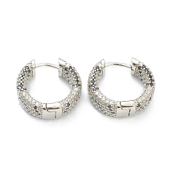 Платинированный Серьги-кольца из латуни с микро-паве из фианита, кольцо, красочный, Реальная платина, 19x21x6.5 мм, штифты : 1 мм