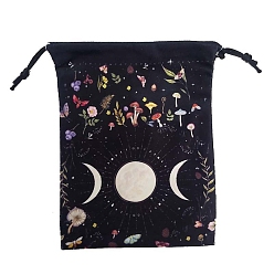 Цветок Бархатные упаковочные пакеты с принтом, шнурок сумки, для подарков, подарочные пакеты для вечеринок, прямоугольные, цветок, 18x13 см