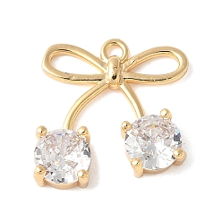 Настоящее золото 18K Латунные микро проложить кубического циркония подвески, без кадмия, без никеля и без свинца, бантом, прозрачные, реальный 18 k позолоченный, 17x17x4 мм, отверстие : 1.6 мм