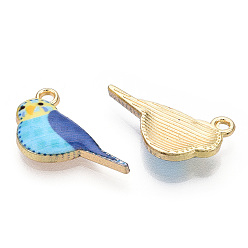 Светло-Голубой Печатные подвески сплава, золотой свет, талисманы в виде птицы-малиновки, Небесно-голубой, 13.5x21x3.5 мм, отверстие : 1.8 мм