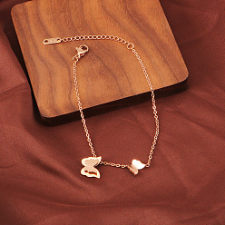 Розовое Золото Из нержавеющей стали шарм браслеты, бабочка, розовое золото , 7-7/8 дюйм (20 см)