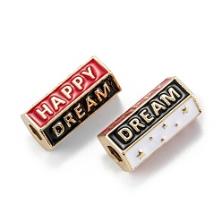 Черный Настоящие 18 позолоченные латунные трубчатые бусины k, с эмалью, шестиугольник со звездой и словом счастливый сон, чёрные, 21.5x11x9.5 мм, отверстие : 4~7.5 мм