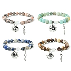 Смешанные камни Природные и синтетические Gemstone браслеты простирания, браслеты с подвесками «Древо жизни» для женщин, внутренний диаметр: 2 дюйм (5.2 см), бусины : 8 мм