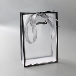 Black Rectangle Plastic Packaging Gift Bags with Hole Handle and Silk Ribbon, Rectangle, Black, 26.1x18.1x0.1~0.2cm