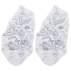 Светло-Синий Полиэстеровая компьютерная вышивка на ткани, пришивание аппликаций, с пластиковой бисера, цветок, голубой, 275x142x5 мм