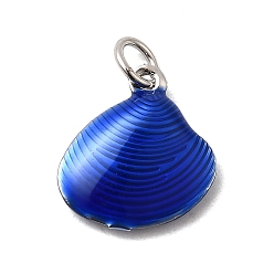 Синий Латунь эмаль прелести, шарм из ракушек, долговечный, без свинца и без кадмия, с целью перехода в кольце, стойки покрытие, платина, синие, 14.5x13.5x4 мм, отверстие : 3.5 мм