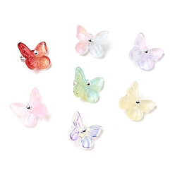 (52) Непрозрачная лаванда Стеклянные прелести, бабочка, с латунной петлей платинового тона и блестящей пудрой, градиент цвета, разноцветные, 10x11x6 мм, отверстие : 1.2 мм