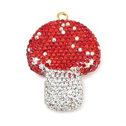 Гриб Латунные большие кулоны, со стразами из полимерной глины ручной работы, гриб, 54.5x39x13 мм, отверстие : 4 мм