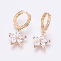Golden Messing micro pave zirkonia ohrringe, mit Glas Strass, Blume, golden, 29 mm, Stift: 1 mm