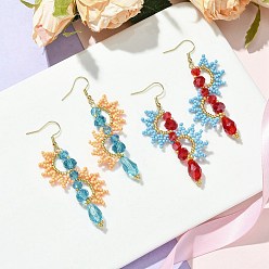 Mixed Color Handmade Glass Seed Beads & Glass Dangle Earrings, with 304 Stainless Steel Earrings, Flower, Golden, Mixed Color, 72x31mm, 2pair/set
