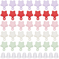 Star 5 Colors Alloy Stud Earring Findings, with Loop, Platinum, with Plastic Ear Nuts, Star, 10x8mm, Hole: 1mm, 8pcs/color