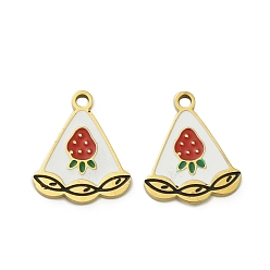 Клубника 304 прелести нержавеющей стали, с эмалью, ионное покрытие (ip), реальный 18 k позолоченный, треугольные, клубника, 14x12x1.5 мм, отверстие : 1.5 мм