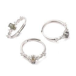 Лабрадорита Регулируемые кольца из натурального лабрадорита «конский глаз», латунное кольцо с прозрачным цирконием для женщин, долговечный, без свинца и без кадмия, платина, внутренний диаметр: 19 мм