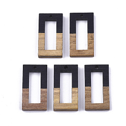 Черный Подвески из смолы и ореха, прямоугольные, чёрные, 27~28x14.5x3~4 мм, отверстие : 1.5 мм