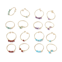 Золотой Открытое кольцо из медной проволоки с натуральным драгоценным камнем, кольцо на палец-манжета для женщин, золотые, 3.5~8.5 мм, внутренний диаметр: 18.5~20.5 мм, 4 шт / комплект