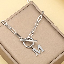 Letter M Ожерелья из нержавеющей стали с цепочкой-скрепкой и застежками ot, цвет нержавеющей стали, Буква М, 18.11 дюйм (46 см)