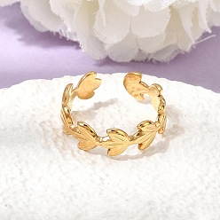 Настоящее золото 18K 304 открытые кольца-манжеты из нержавеющей стали для женщин, лист, ионное покрытие (ip), реальный 18 k позолоченный, 6.5 мм, внутренний диаметр: 18 мм