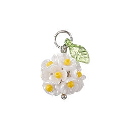 Белый Латунь стекло кулоны, цветок, с акриловыми и смоляными бусинами и 304 соединительными кольцами из нержавеющей стали, белые, 17x13.5 мм, отверстие : 4.5 мм