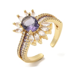 Средний Фиолетовый Овальные открытые манжеты из латуни с микропаве и фианитами, для женщин, без свинца и без кадмия, реальный 18 k позолоченный, средне фиолетовый, 12 мм, регулируемый