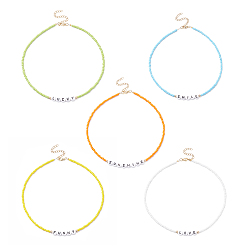 Mixed Color 5Pcs 5 Style Glass & Plastic Word Beaded Necklaces Set, Mixed Color, 14.37~14.57 inch(36.5~37cm), 1Pc/style