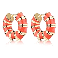 Orange Dicke, emaillierte, gestreifte Creolen, goldener 316 Edelstahlschmuck für Damen, orange, 18x20.5x6 mm, Stift: 0.9 mm