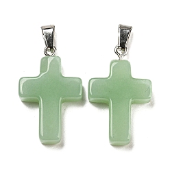 Темный Морско-зеленый Стекло подвеска, с фурнитурой платина железная, крест прелести, темно-зеленый, 29x18x5.5 мм, отверстие : 7x3.5 мм
