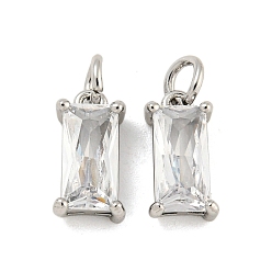 Платина Латунные микропаве прозрачные кубические циркониевые подвески, прямоугольник амулеты, платина, 10x5x3 мм, отверстие : 2.5 мм