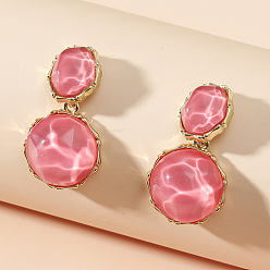 Светло-Вишневый Серьги-гвоздики из цинкового сплава и смолы, плоский круглый с овальным, золотые, светло-вишневый, 40x22 мм