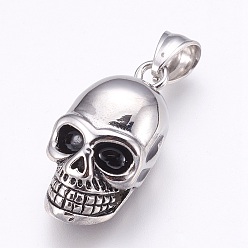 Античное Серебро 304 подвески из нержавеющей стали, череп, античное серебро, 32x15x12 мм, отверстие : 5x7 мм