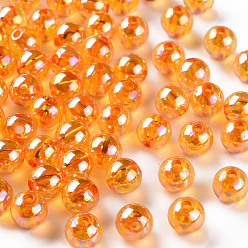 Оранжевый Прозрачные акриловые бусины, с покрытием AB цвета, круглые, оранжевые, 8x7 мм, отверстие : 2 мм, Около 1745 шт / 500 г