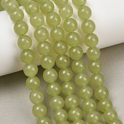 Dark Khaki Natural Dyed White Jade Beads Strands, Smooth Round, Dark Khaki, 8mm, Hole: 1mm, about 46pcs/strand, 14.96''(38cm)