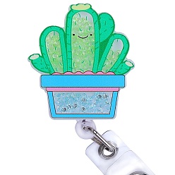 Кактус Катушка для значков из акрила и АБС-пластика с эффектом зыбучих песков со стразами, выдвижной держатель для бейджа, глубокое синее небо, 101 мм, кактус: 52x47.5 мм