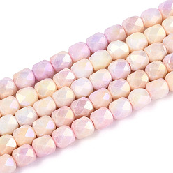 Папайя Оранжевый Антикоррозийные гальванические стеклянные бусины, баррель, имитация драгоценных камней, граненый(18 граненый), papayawhip, 5.5~6x5.5~6x5.5~6 мм, отверстие : 1 мм, около 65~66 шт / нитка, 14.76~15.16 дюйм (37.5~38.5 см)