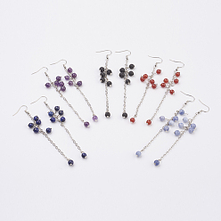 Mixed Stone Natural Gemstone Dangle Earrings, with Brass Cable Chains, Iron Head Pins and Brass Earring Hooks, 106mm, Pin: 0.6mm, Pendant: 89x3x6mm