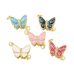 Mixed Color Rack Plating Brass & Cubic Zirconia & Shell & Enamel Box Clasps, Cadmium Free & Lead Free, Long-Lasting Plated, Butterfly, Mixed Color, 17x15.5x4mm, Hole: 2.5mm
