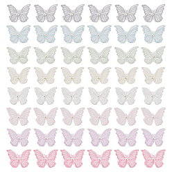 (52) Непрозрачная лаванда 48шт 8 цвета двухслойные 3d бабочка полиэстер вышивка орнамент аксессуары, с пластиковой имитационной жемчужиной, аппликация из органзы, швейные украшения, разноцветные, 38x48x1.5 мм, 6 шт / цвет