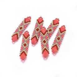 Colorful MIYUKI & TOHO Handmade Japanese Seed Beads Links, Loom Pattern, Shuttle Shape, Red, 41.5~42.5x8.5~9x1.7mm, Hole: 2mm